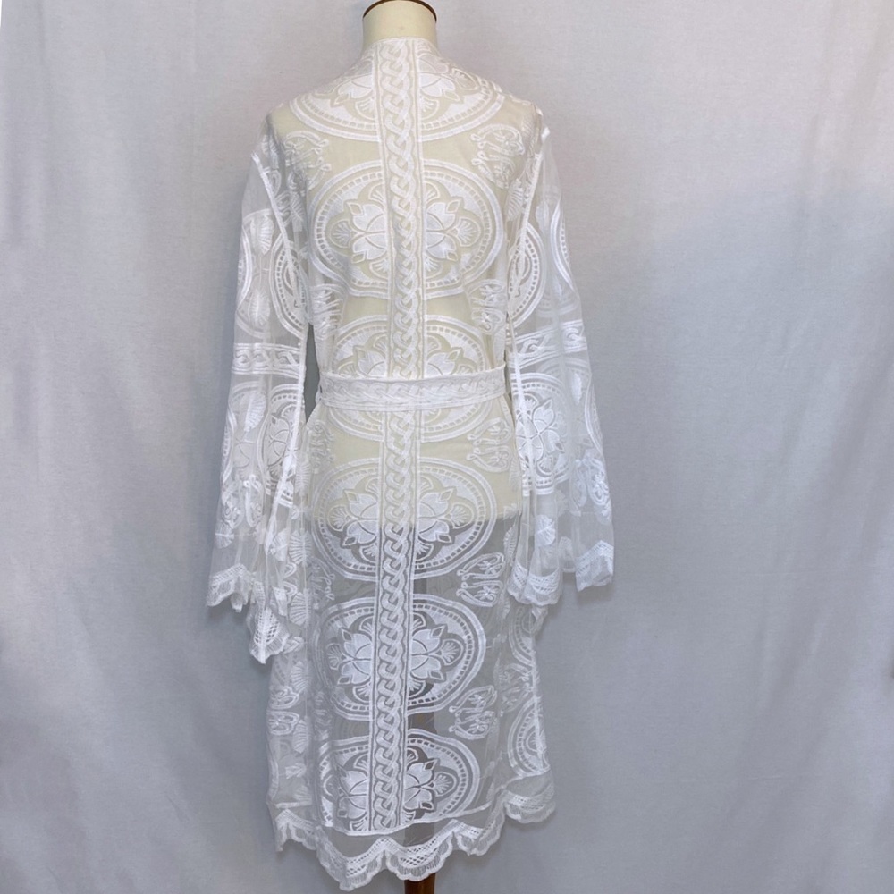 Boho Scalloped Lace Kimono Robe Bikini Coverup - Picture 12 of 16